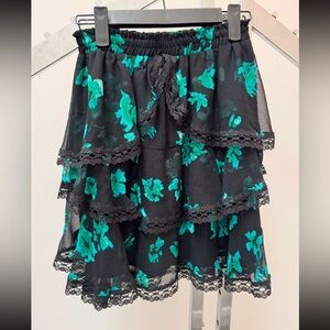 MISA Tiered Black and Green Mini Skirt